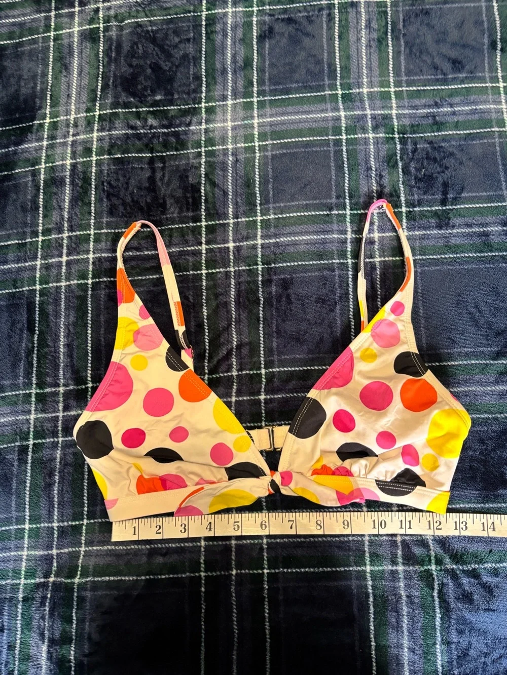 Y2K 2000s Jag Swimwear bikini top with multicolored polka dots